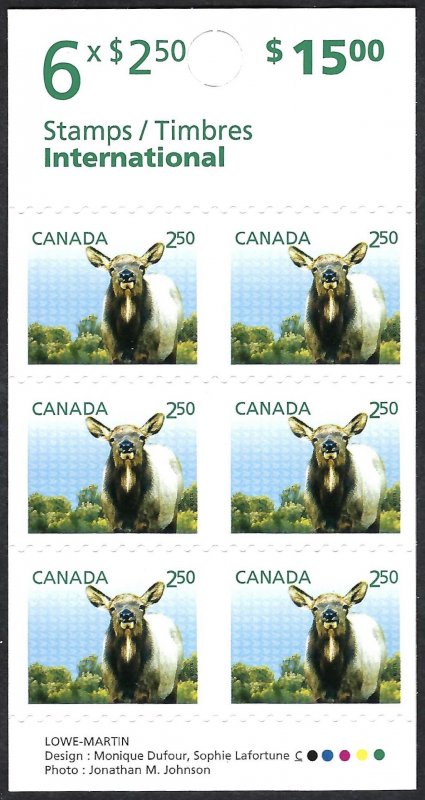 Canada #2717a $2.50 Baby Bull Elk (2014). Booklet of 6 stamps. MNH