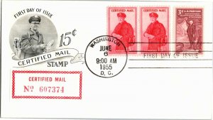 OAS-CNY 7011 FDC SCOTT FA1 – 1955 Certified Mail 15c