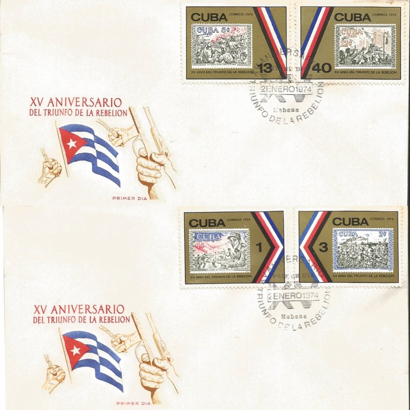 J) 1974 CARIBE, XV ANNIVERSARY OF THE TRIUMPH OF THE REBELLION, STAMPS ON STAMPS