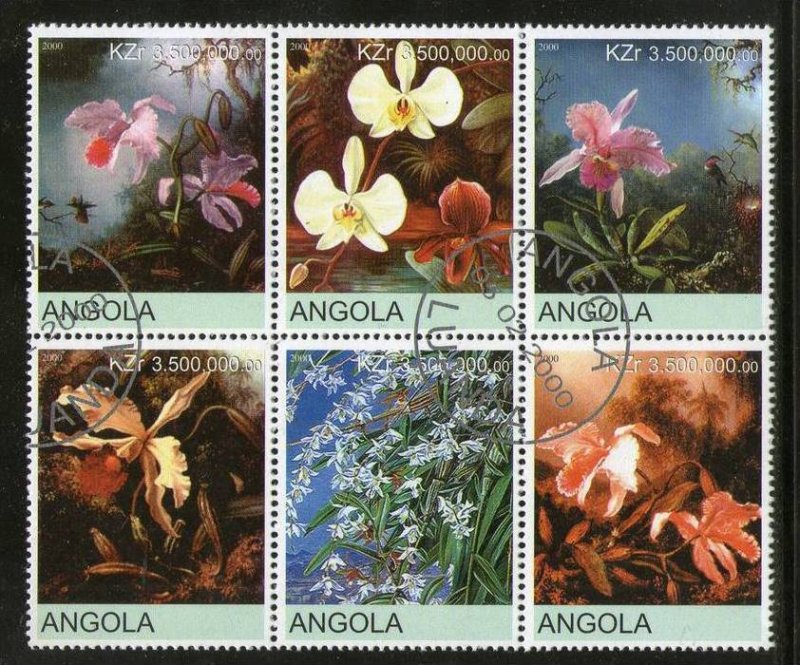 Angola Used Block Of 6 Orchids Flowers 2000