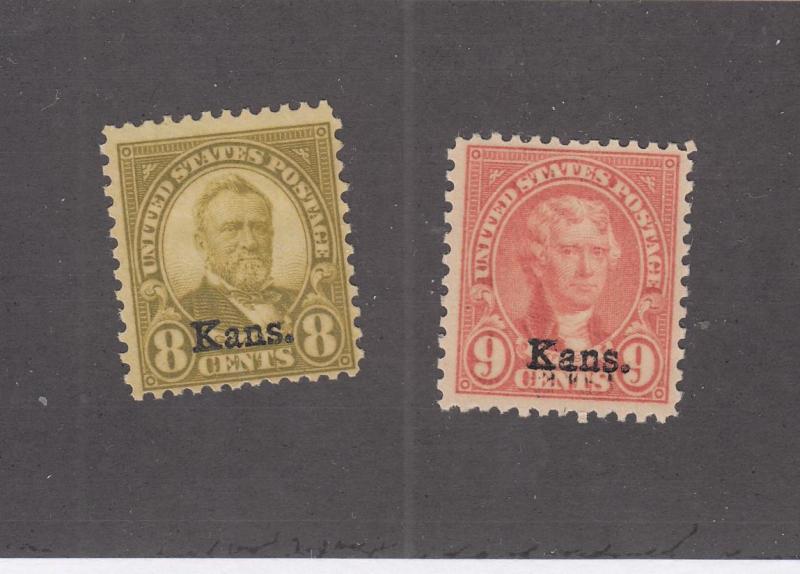 USA # 666-667 VF-MNH KANSAS O/PRINTS CAT VALUE $172.50