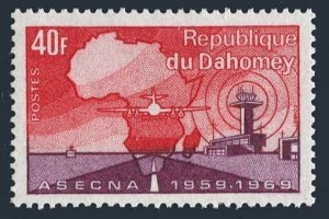 Dahomey 269, MNH. Michel 418. ASECNA. Plane, Map of Africa. 1969.