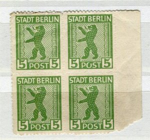 GERMANY; BERLIN 1946 Allied Zone issue fine Mint MNH 5pf. BLOCK of 4