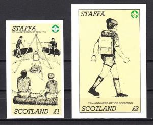 Staffa, Scotland Local. 1982 issue. 75th Scouting Anniversary s/sheets