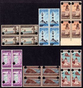 New Zealand 1967-68 Life Insurance - Lighthouses MNH Set Blocks SGL50-L55