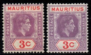 Mauritius - 1938-49 KGVI 3c both shades MH* SG 253 & 253b