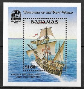 Bahamas Anniversary Columbus Discovers New World S/S of 1991, Scott 729 MNH