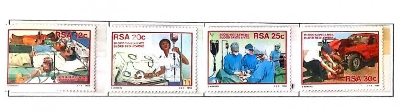 P) 1986 SOUTH AFRICA, BLOOD DONOR CAMPAIGN, BLOOD SAVES LIVES, SET 4 STAMPS, XF