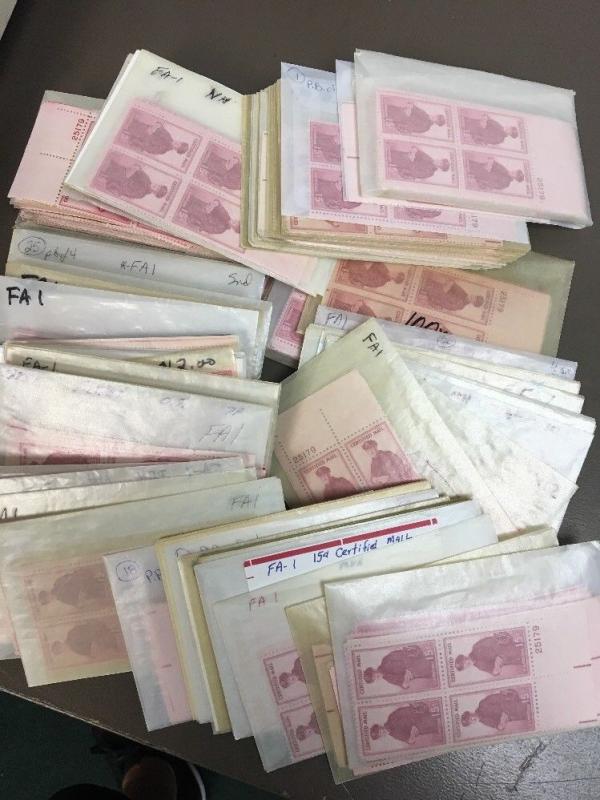 FA1 Plate Blocks Wholesale Group Of 100  Very Fine MNH Cat Value $525