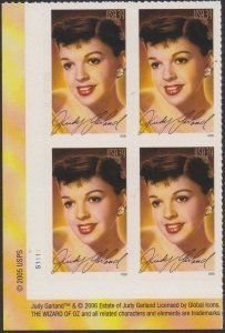 SCOTT  4077  JUDY GARLAND  39¢  PLATE BLOCK  MNH  SHERWOOD STAMP