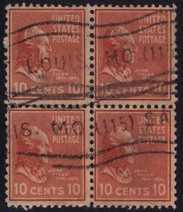 USA - 1938 - Scott #815 - used block of 4 - Tyler