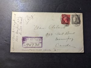 1929 Registered USA Cover to Winnipeg Manitoba Canada