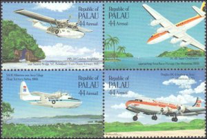 Palau #C13a, Complete Set, Block of 4, 1985, Airplanes, Never Hinged