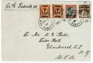 Denmark 1927 New York Paquebot cancel on cover to the U.S.