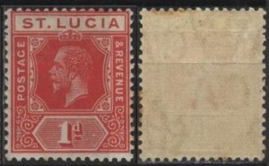 Saint Lucia 77 (mlh, light toning on back) 1p George V, carmine (1921)