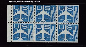 1958 Airmail Sc C51a booklet pane 7c blue jet MNH fresh OG F Typical pane