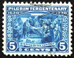 U.S. Used Stamp Scott #550 5c Pilgrim Terc, Superb. Cancel Clears Design. A Gem!