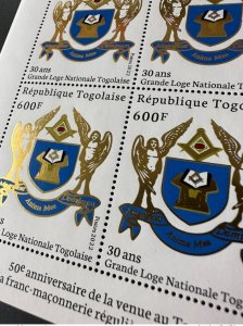 Togo 2022 M/S Gold Gold Mi. ? 50 Years Grand Lodge Regular Freemasons-