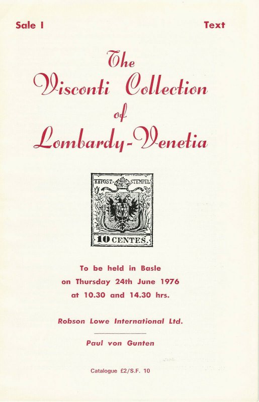 The Visconti Collection of  Lombardy - Venetia, Robson Lowe Int., June 24, 1976