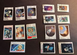 Space Rockets 100 USED Non-US stamps during 1960s 70s and 80s space race years