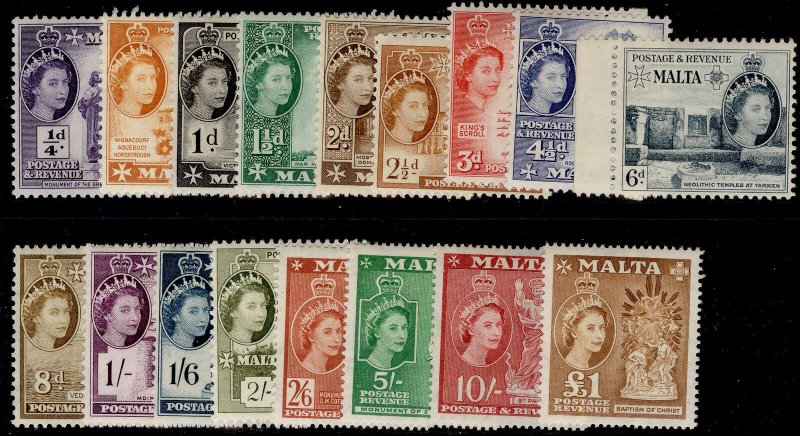 MALTA QEII SG266-282, 1956-1958 complete set, LH MINT. Cat £130.