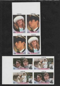 NEVIS #498-499 1986 WEDDING OF PRICE ANDREW MINT VF NH O.G IMP. BLOCK 4