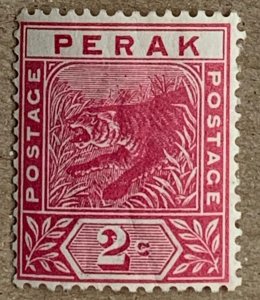 Perak 1892 2c rose Leaping Tiger, LH or MNH. Scott 43, CV $1.80. SG 62