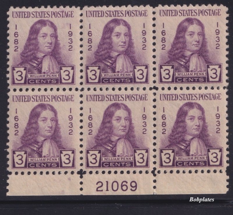 BOBPLATES US #724 Penn Bottom Plate Block 21069 F-VF NH SCV= $12.5
