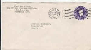 U.S. THE NUTMEG CRUCIBLE STEEL CO. Branford, Conn. 1937 Pre Paid Cover Ref 47423