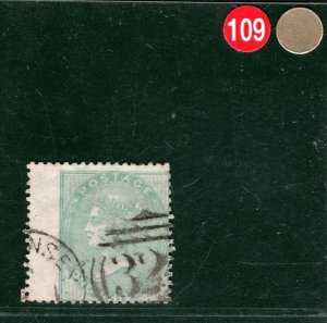 GB QV SG.73 1s Pale Green (1856) Used GUERNSEY Channel Islands Cat £350 REDG109