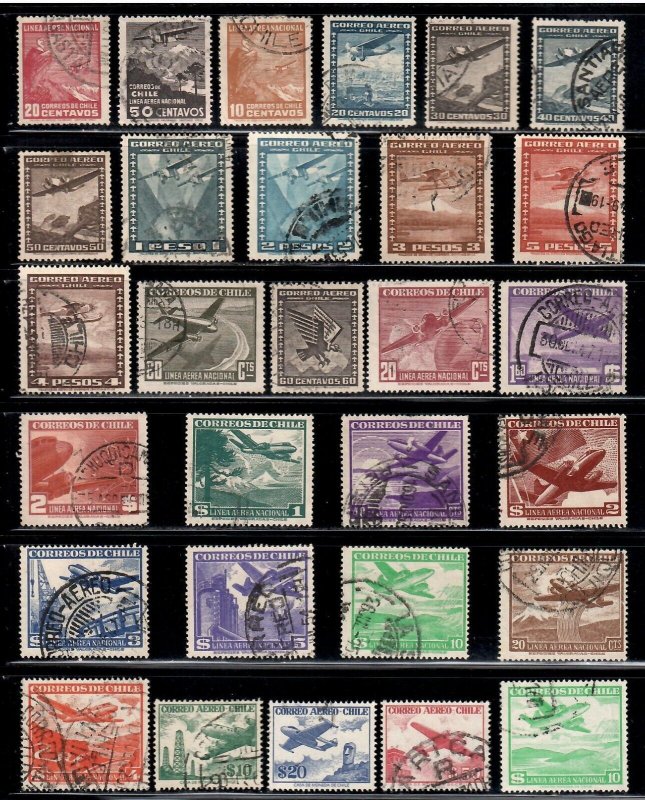 50 Different Used Chile Airmail issued 1931 to 1967 - I Combine S/H