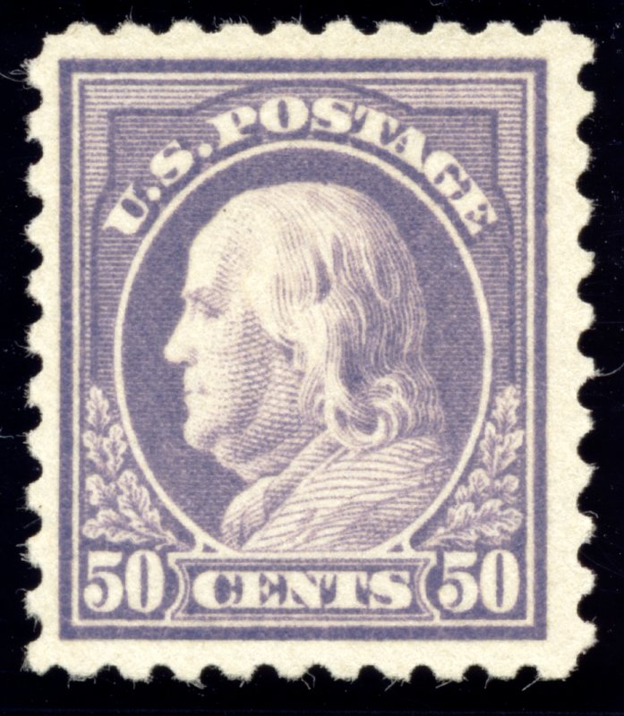 US 440 50c 1915 Benjamin Franklin single line watermark perf 10 PSAG cert NH