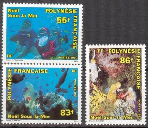 French Polynesia 1991 Marine Life Christmas Diving set of 3 MNH