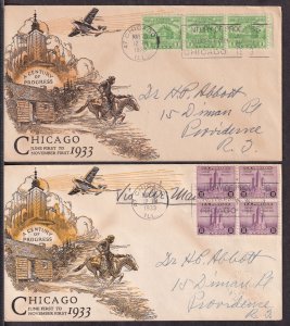 1933 Century of Progress 1c & 3c  Sc 728-5 729-5 with Linprint cachets set (1B