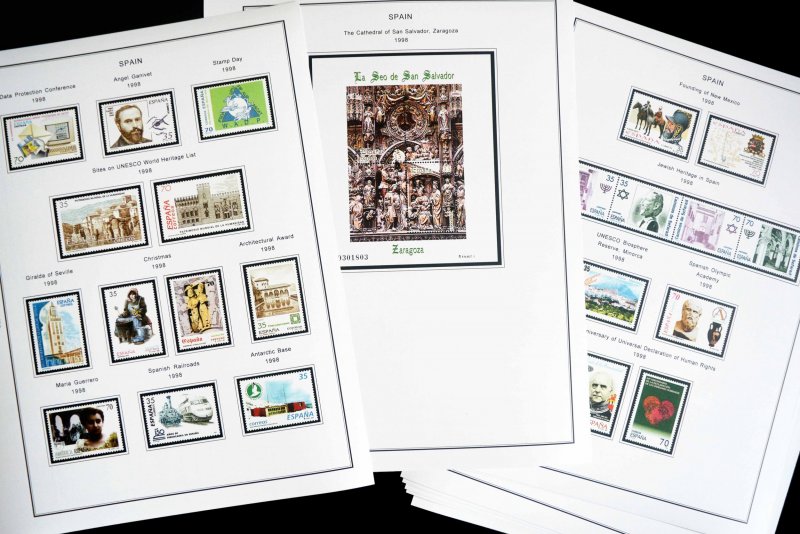 COLOR PRINTED SPAIN 1994-1999 STAMP ALBUM PAGES (58 illustrated pages)