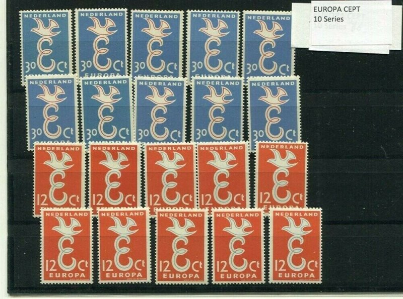 D059883 Europa CEPT 1958 E and Dove Wholesale 10 Series MNH Netherlands