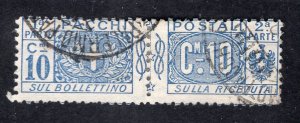 Italy 1914 10c deep blue Parcel Post, Scott Q8 used, value = $20.00