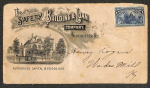 USA #230 STAMP WINCHESTER KENTUCKY SAFETY BUILDING & LOAN BANK AD COVER (1890s)