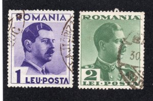 Romania 1935 1 l & 2 l Carol II, Scott 448-449 used, value = 50c