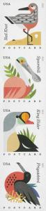 2015 35c Coastal Birds, Postcard, Strip of 4, Imperforate Scott 4991-94b Mint NH