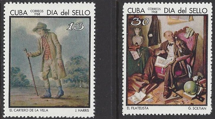 Cuba #1331-32, MNH  set, Stamp day, paintings, issued 1968