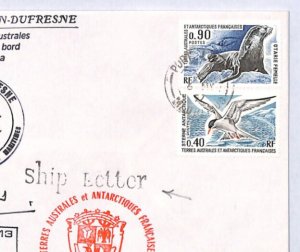 TAAF Paquebot Cover 1977 *Ship Letter* ANTARCTIC Signed BIRDS France Cols YQ455