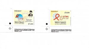 PARAGUAY 2007 MARCOS AGUAYO FOUNDATION AIDS HEALTH CAMPAING 2 VALUES MINT NH