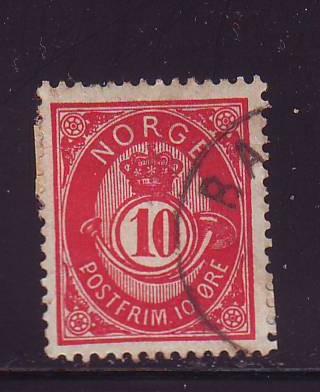 Norway Sc 25 1877 10 ore rose post horn stamp used