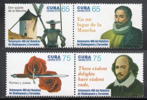 CUBA Sc# 5827-5828  WILLIAM SHAKESPEARE poet CERVANTES Cpl set of 4  2016 MNH