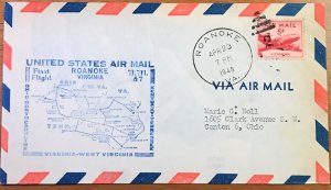 US C33 First Flight Cover FFC AM 87 Roanoke VA Wilmington NC 4/23/1948 L19