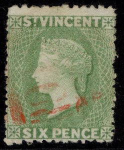 ST. VINCENT QV SG23, 6d pale green, USED. Cat £55.