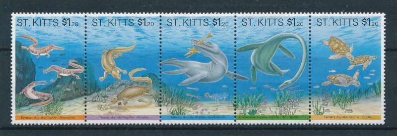 [106170] St. Kitts 1994 Prehistoric animals aquatic reptiles Strip of 5 MNH