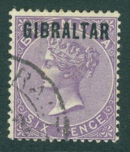 SG 6 Gibraltar 1886. 6d deep lilac. Very fine used part Gibraltar CDS CAT £225