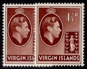 BRITISH VIRGIN ISLANDS GVI SG112 + 112a, 1½d PAPER VARIETIES, M MINT. Cat £12.